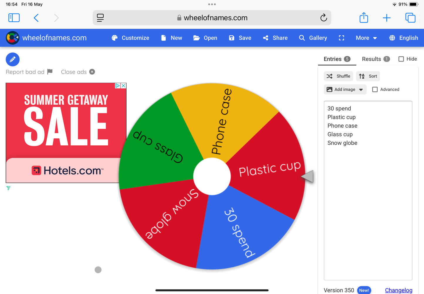 Spin the wheel game